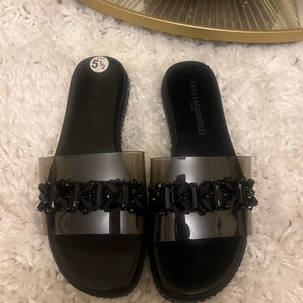 Karl Lagerfeld Black Minimalist Sandals Sz 5.5